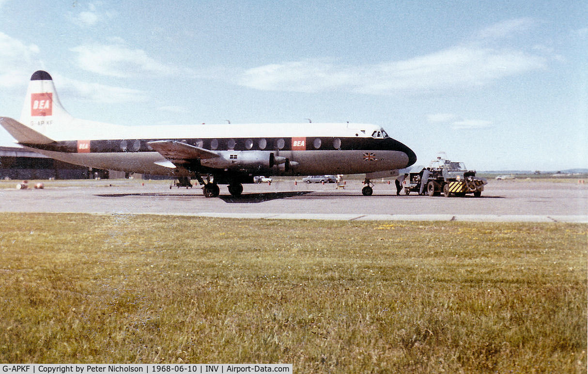 G-APKF, 1958 Vickers Viscount 806 C/N 396, Viscount 806 of British European Airways as seen at Inverness in the Summer of 1968.