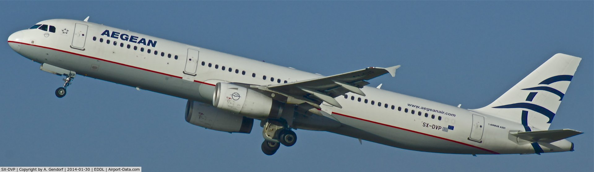 SX-DVP, 2008 Airbus A321-232 C/N 3527, Aegean Airlines, is here climbing out at Düsseldorf Int'l(EDDL)