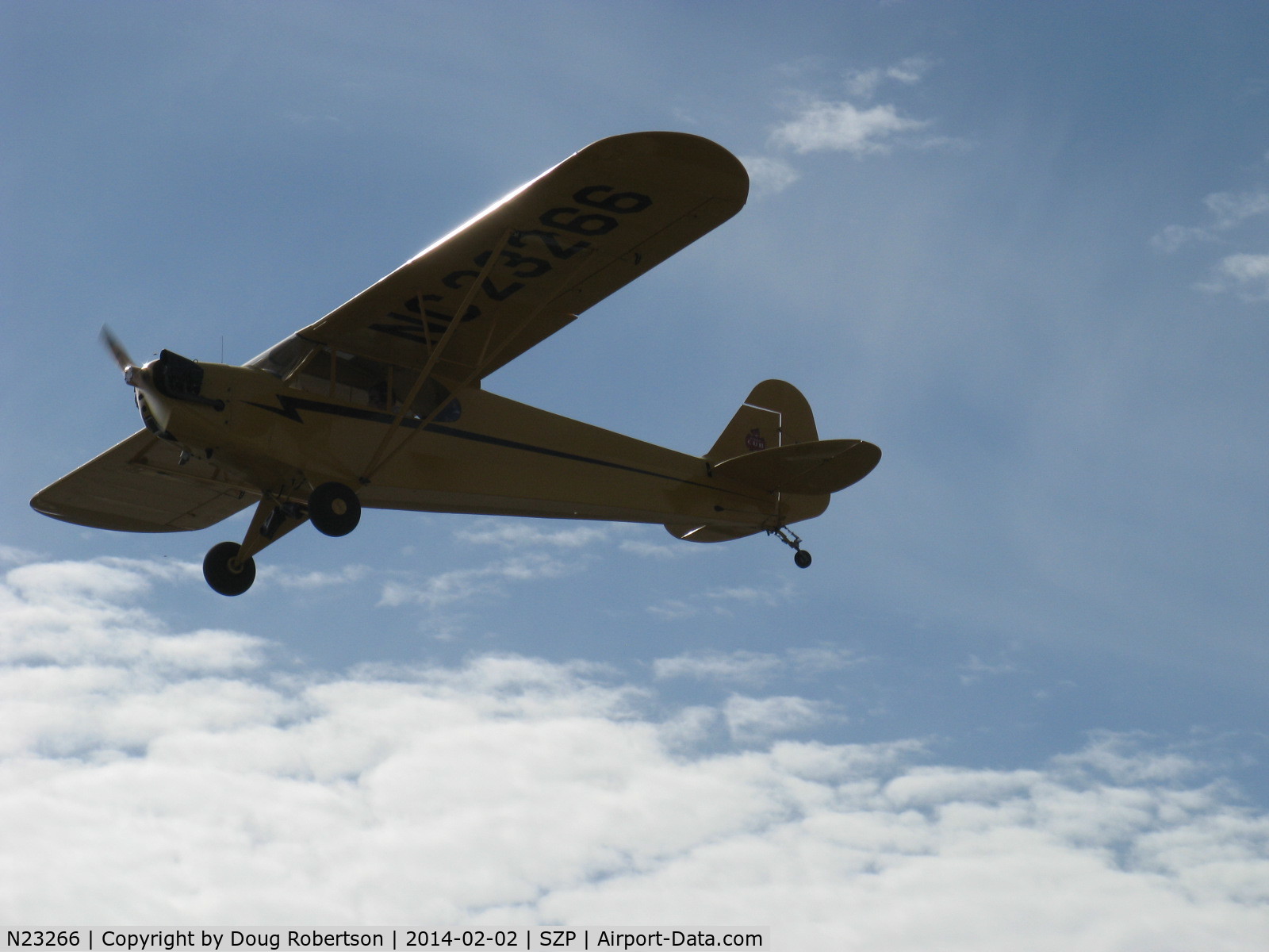 N23266, 1939 Piper J3C-65 Cub Cub C/N 3113, 1939 Piper J3C-65 CUB, Continental A&C65 65 Hp, takeoff climb Rwy 04