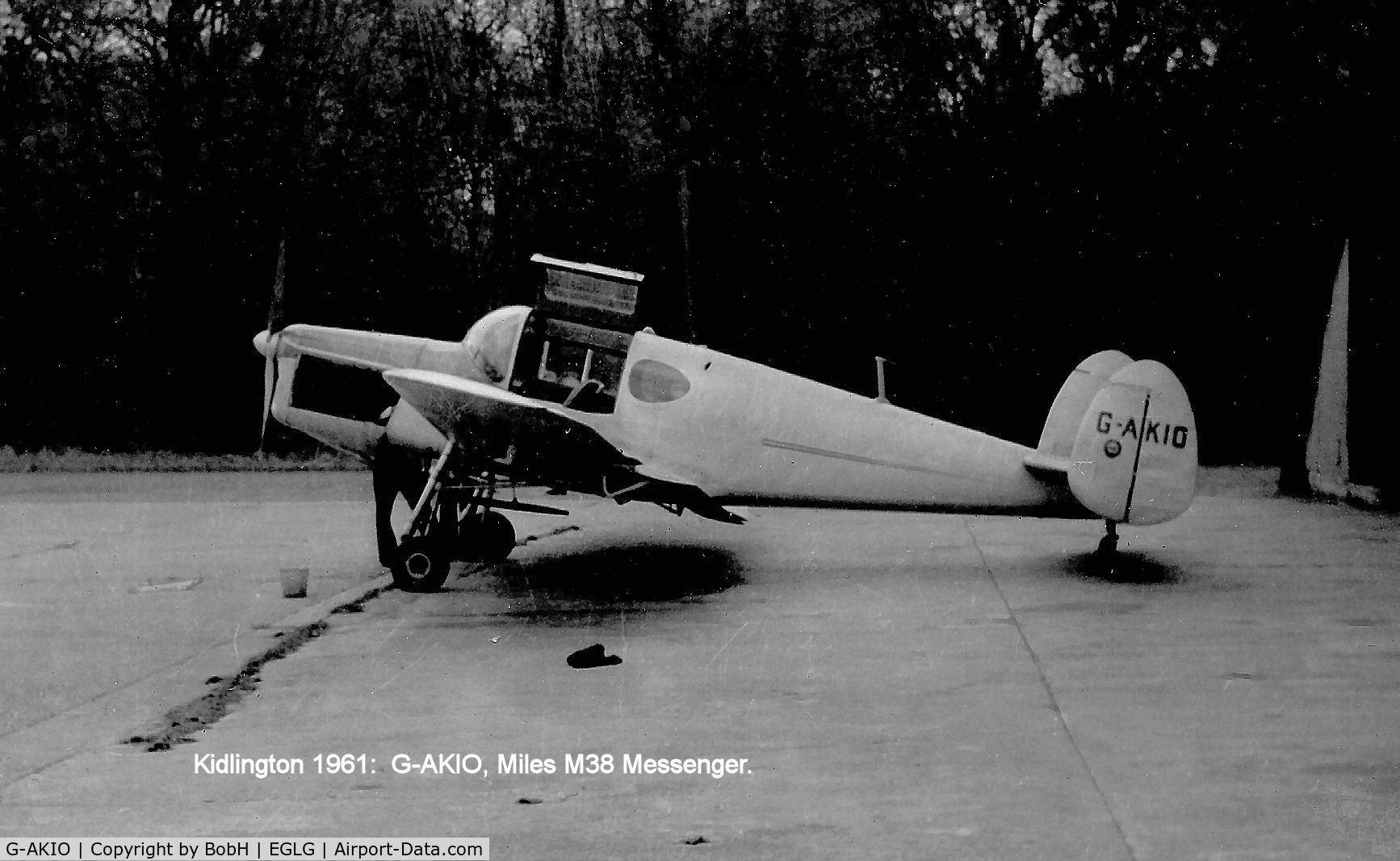 G-AKIO, 1947 Miles M38 Messenger 2A C/N 6729, Taken in April 1961. At Panshanger, Hertfordshire, not as stated on the picture.
