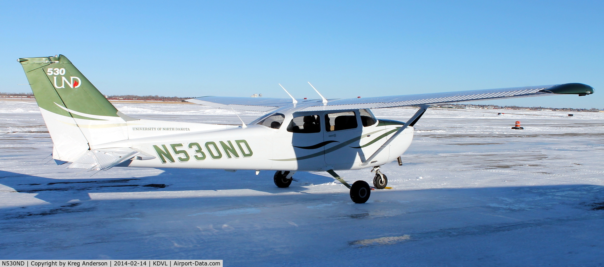 N530ND, 2008 Cessna 172S C/N 172S10829, Cessna 172S Skyhawk of the University of North Dakota on the ramp in Devils Lake, ND.