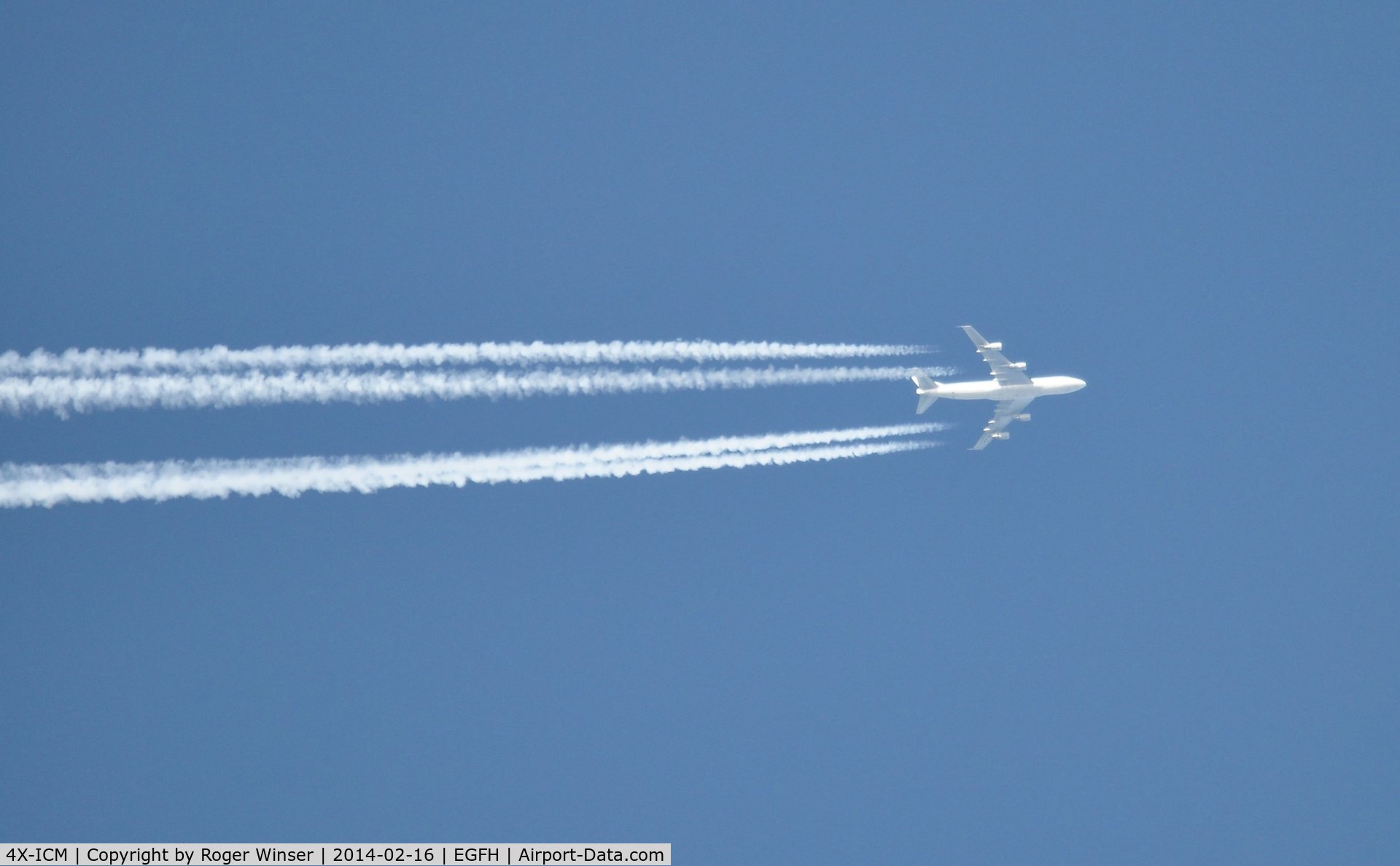 4X-ICM, 1980 Boeing 747-271C C/N 21965, Cargo Air Lines B742C aircraft at 33000 feet east bound over Swansea Airport.