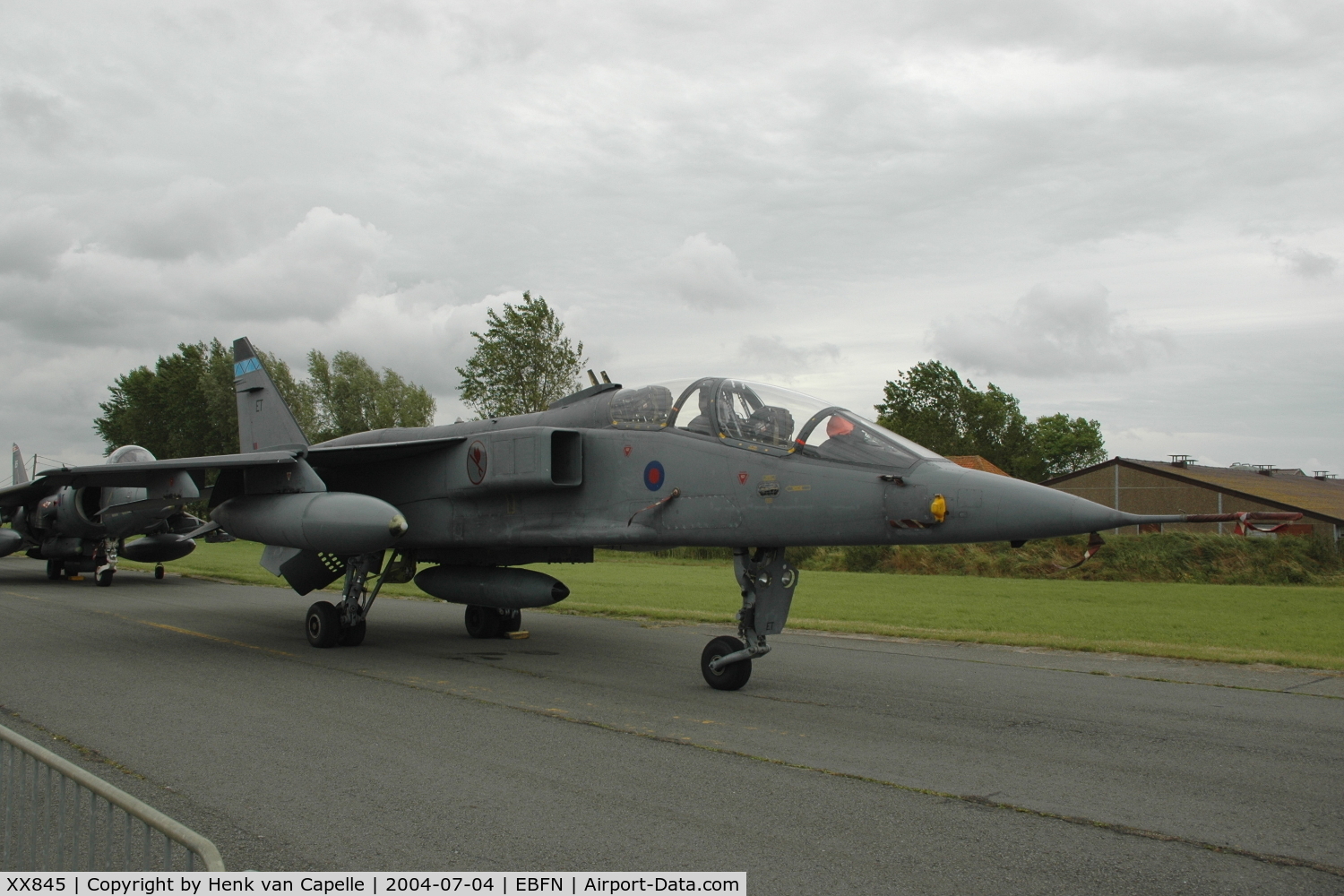 XX845, 1975 Sepecat Jaguar T.4 C/N B.33, RAF Jaguar T4 of No 6 Sqn at Koksijde Air Base, Belgium.