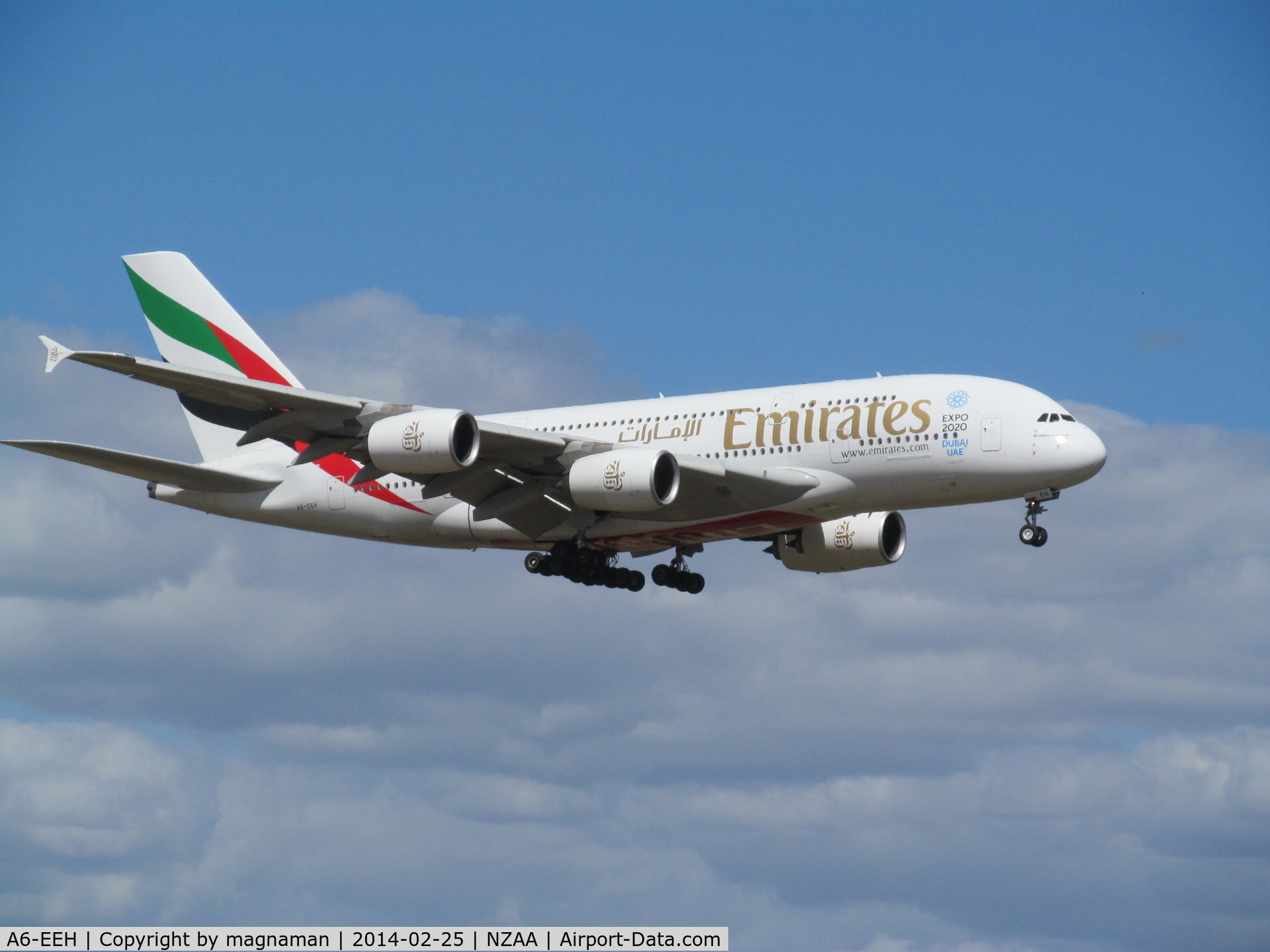 A6-EEH, 2013 Airbus A380-861 C/N 119, nice sunny shot on landing