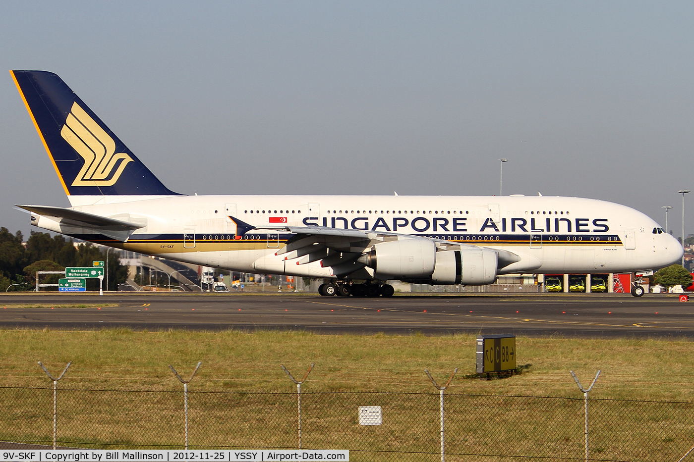 9V-SKF, 2008 Airbus A380-841 C/N 012, taxiing after landing on 34L
