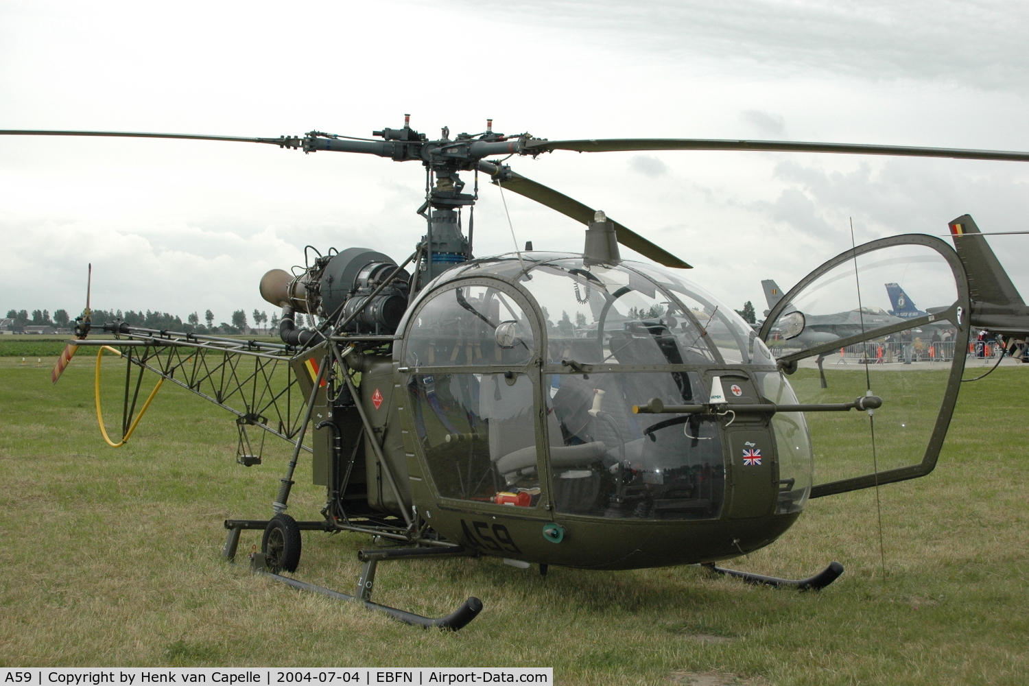 A59, Sud Aviation SA-318C Alouette II C/N 2018, Alouette II helicopter of the Light Aviation component of the Belgian Army at Koksijde Air Base, Belgium.