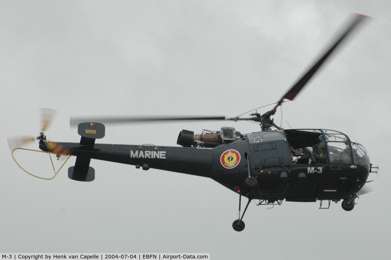 M-3, Aérospatiale SA-316B Alouette III C/N 1817, Flypast of a Belgian Navy Alouette III at Koksijde Air Base, Belgium.