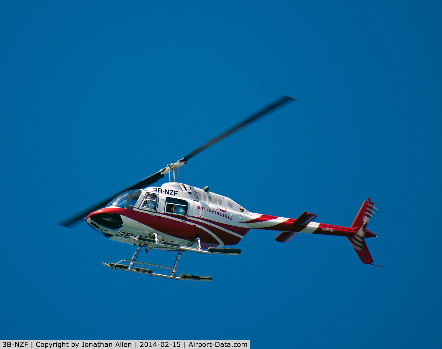 3B-NZF, 1985 Bell 206B-3 JetRanger C/N 4496, Over Baie aux Tortues during a round-Mauritius sight-seeing flight.