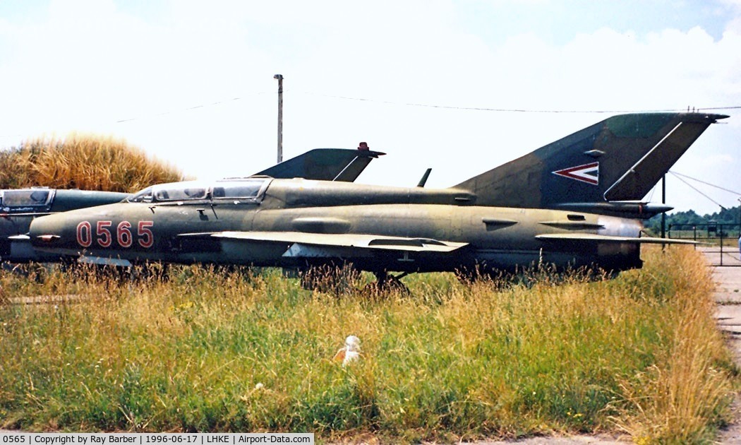 0565, Mikoyan-Gurevich MiG-21UM C/N 05695165, Mikoyan-Gurevich MiG-21UM Fishbed [05695165] (Hungarian Air Force) Kecskemet~HA 17/06/1996