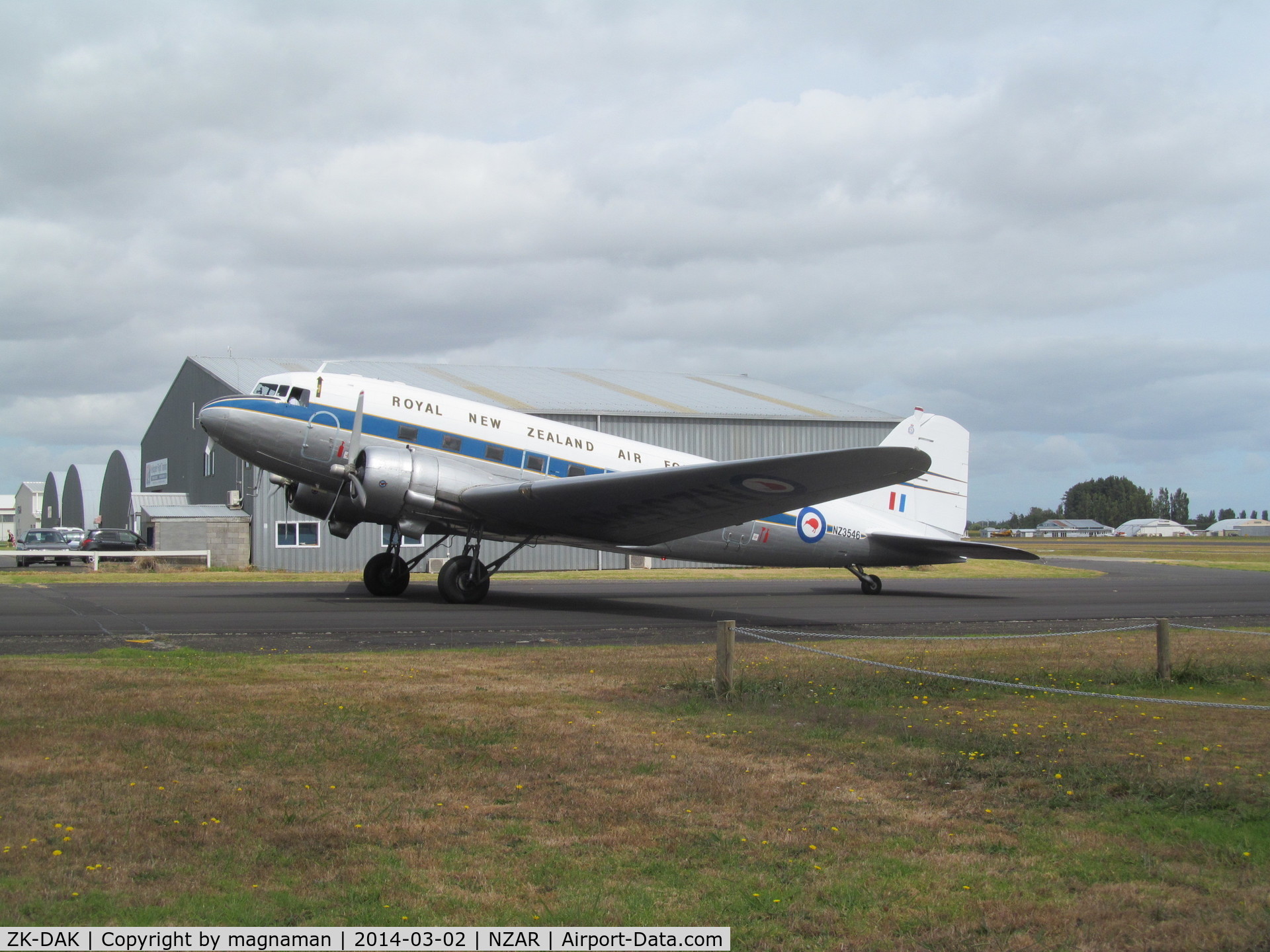 ZK-DAK, 1944 Douglas DC3C-S1C3G (C-47B) C/N 15035, just taxying from pleasure flight