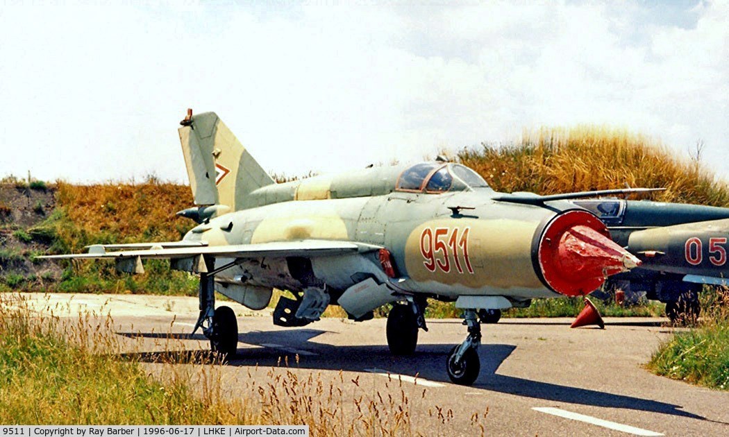 9511, Mikoyan-Gurevich MiG-21MF C/N 969511, Mikoyan-Gurevich MiG-21MF Fishbed [969511] (Hungarian Air Force) Kecskemet~HA 17/06/1996