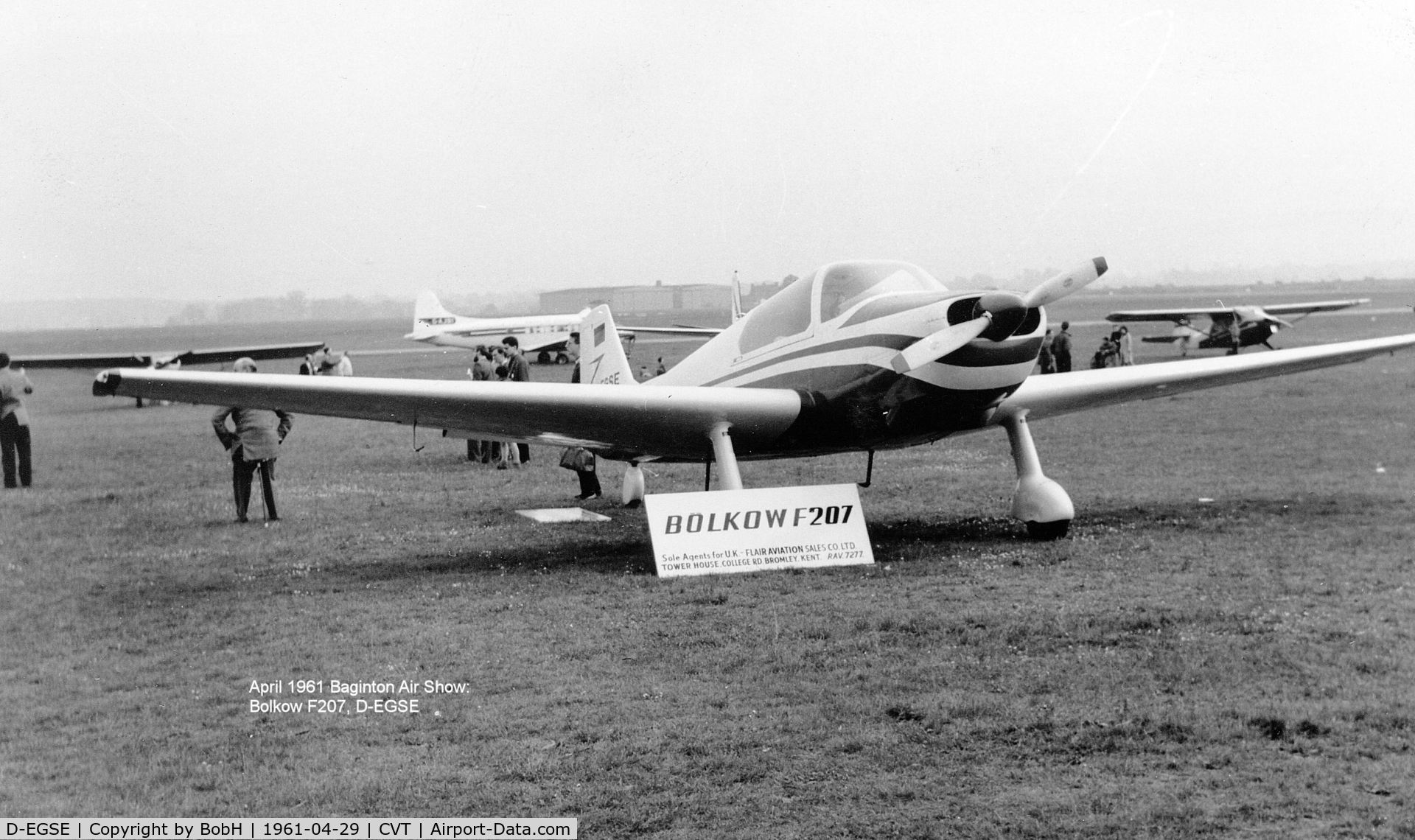 D-EGSE, 1960 Bolkow Bo-207 C/N 202, The Bolkow F207, D-EGSE is shown here at Baginton sales weekend in April 1961. Bolkow changed the model name to BO207 the following July.