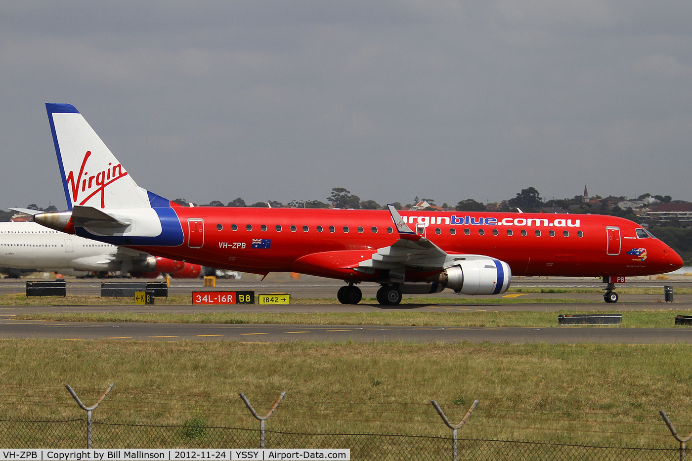 VH-ZPB, 2008 Embraer 190AR (ERJ-190-100IGW) C/N 19000162, taxiing from 16L