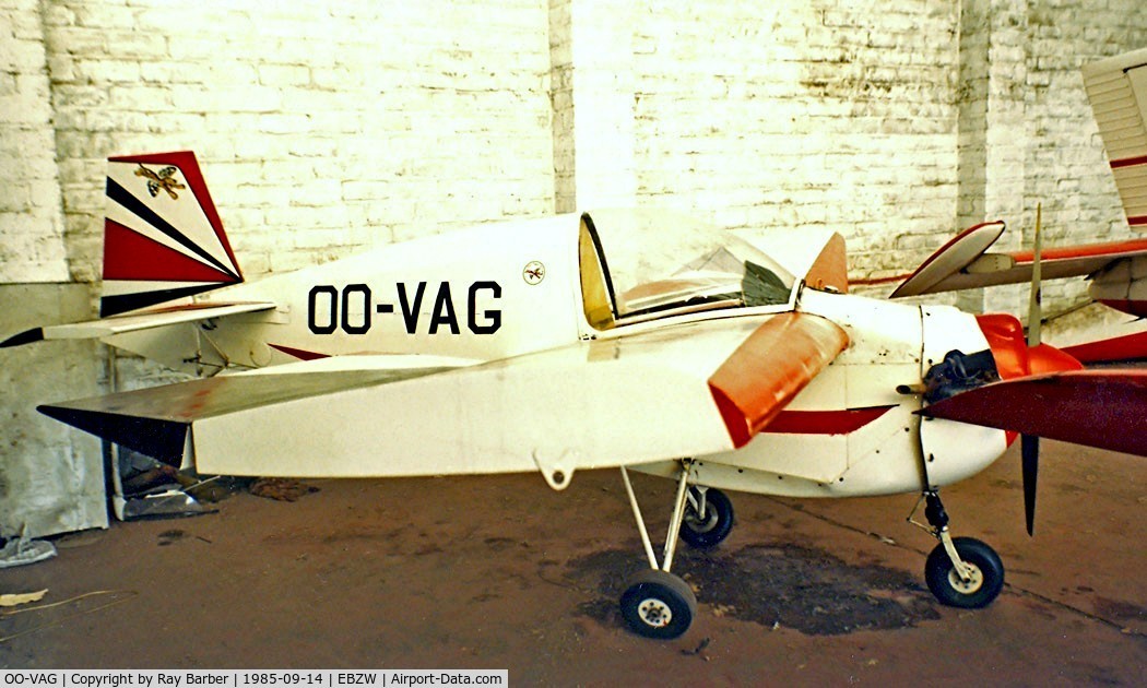 OO-VAG, 1959 Tipsy T-66 Nipper 1 C/N 15, Tipsy T.66 Nipper 1 [15] Genk-Zwartberg~OO 14/09/1985. Taken from a slide.