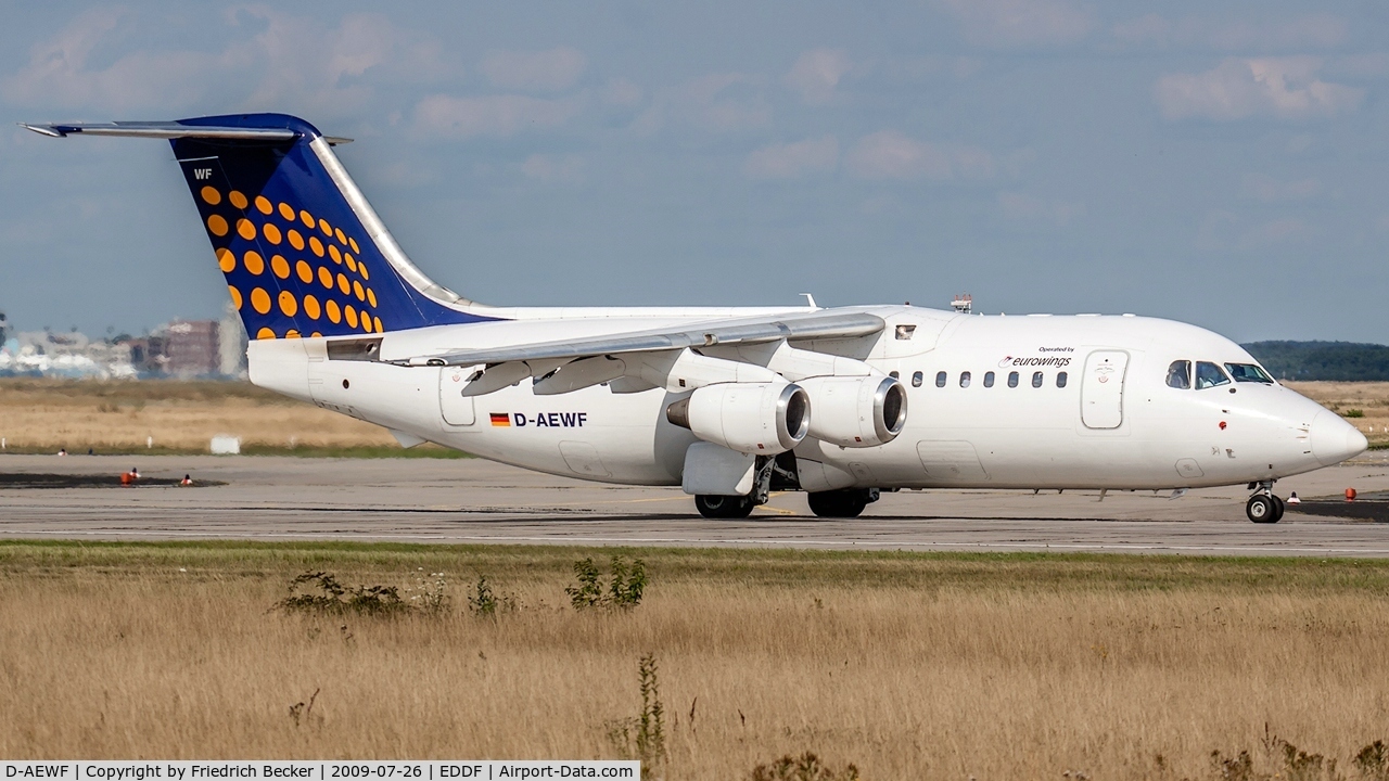 D-AEWF, 1991 British Aerospace BAe.146-200 C/N E2184, departure via RW18W