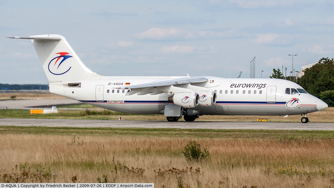 D-AQUA, 1988 British Aerospace BAe.146-300A C/N E3118, departure via RW18W