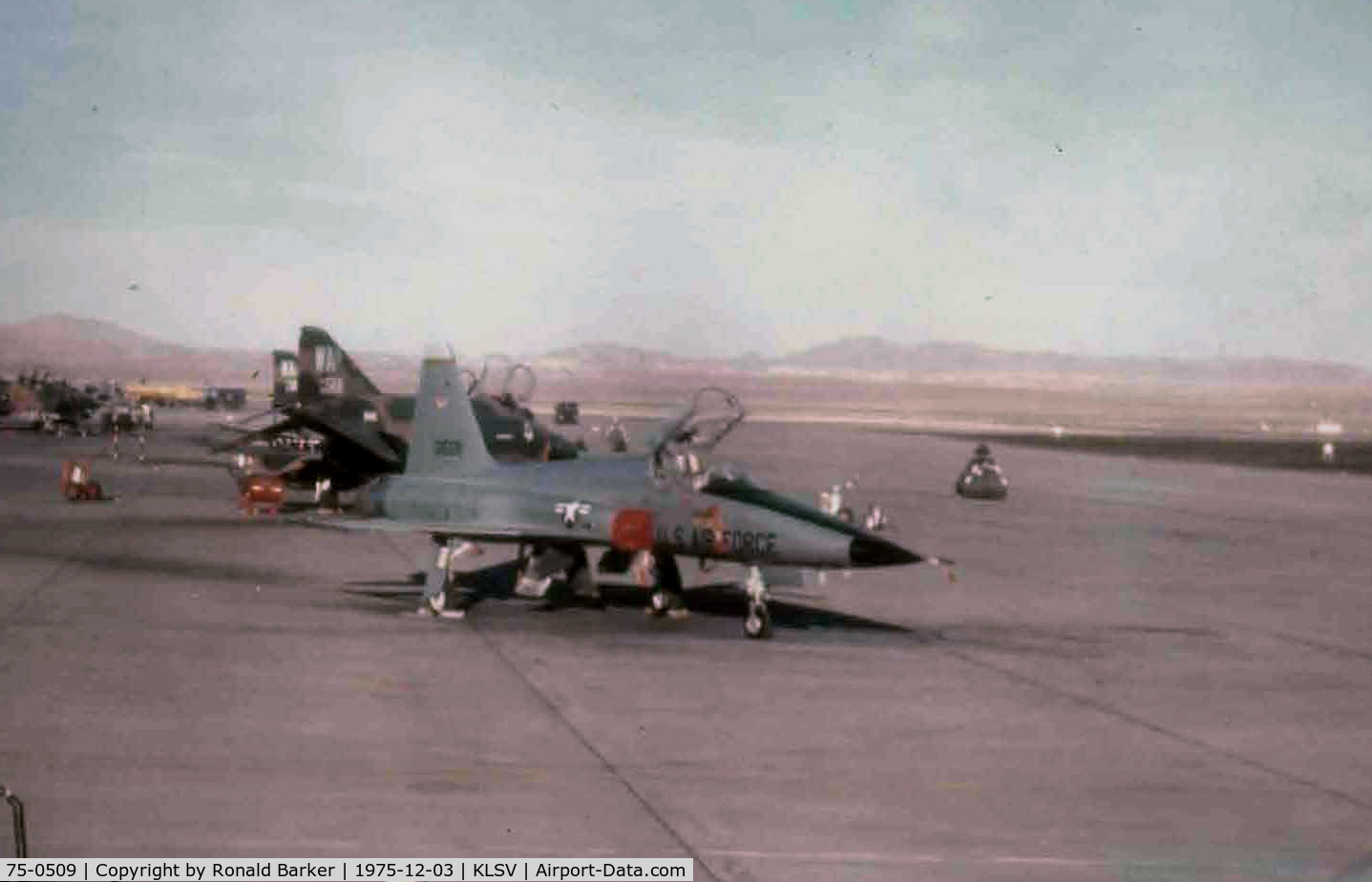 75-0509, 1975 North American F-5E C/N 1234, 64 FWS Aggressor On the ramp Nellis.  This aircraft had 7.2 hours on the airframe.