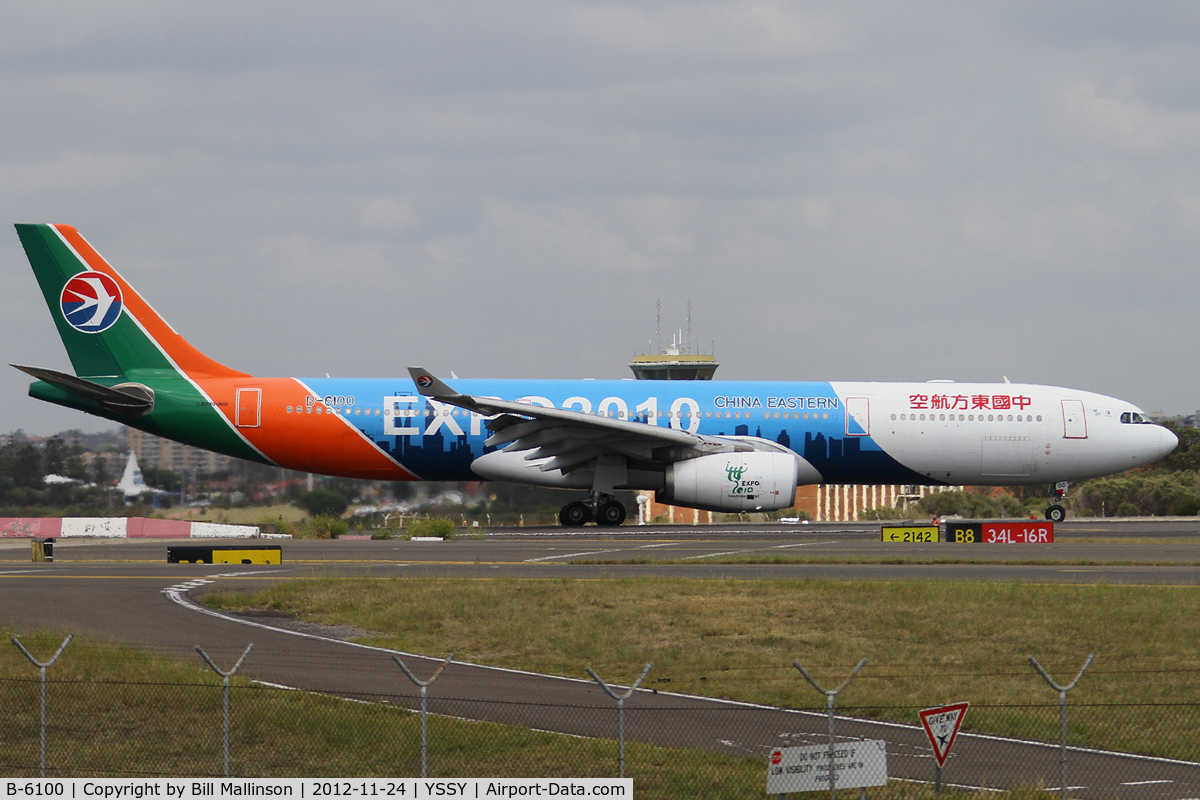 B-6100, 2008 Airbus A330-343E C/N 928, taxiing from 34L