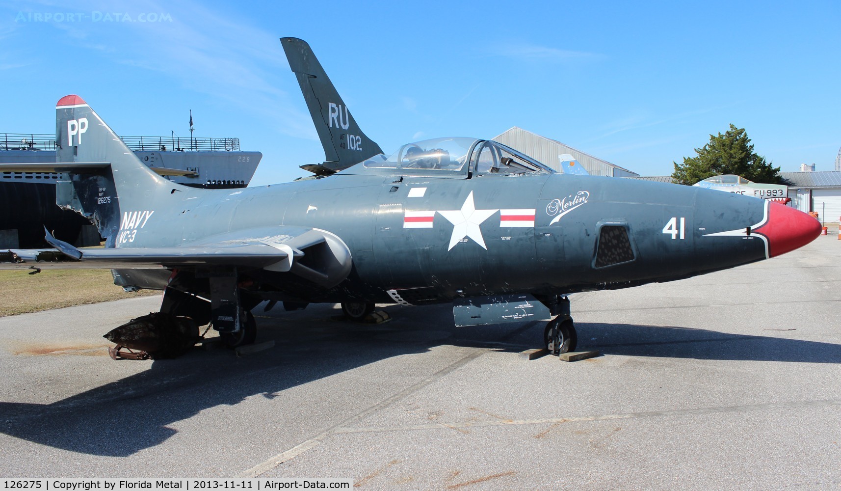 126275, 1950 Grumman F9F-5P Panther C/N Not found 126275, F9F-5P Panther at Battleship Alabama with some damage to it from Hurricanes Ivan and Katrina