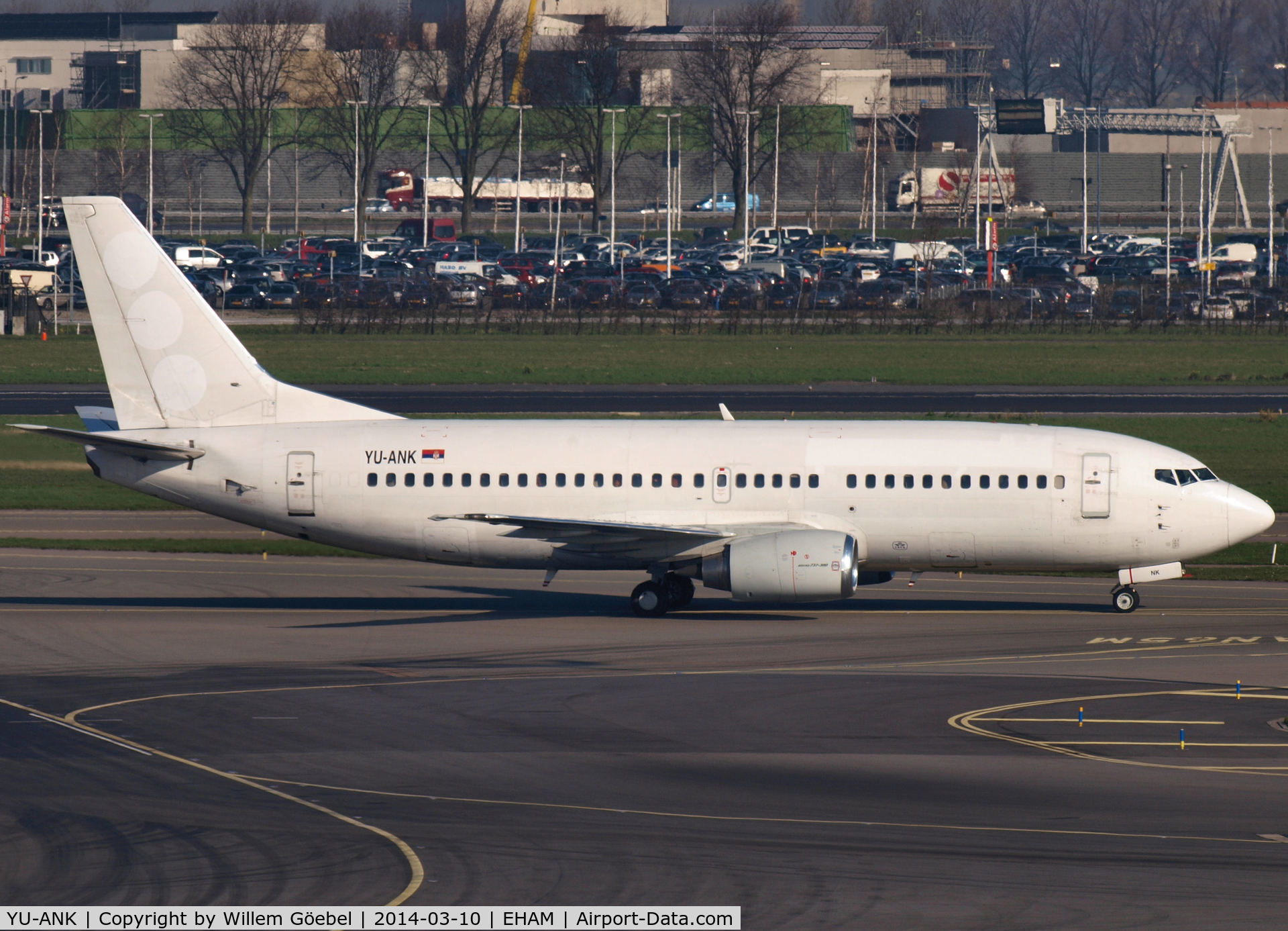 YU-ANK, 1986 Boeing 737-3H9 C/N 23715/1310, Taxi to the gate of Schiphol Airport in White Colours