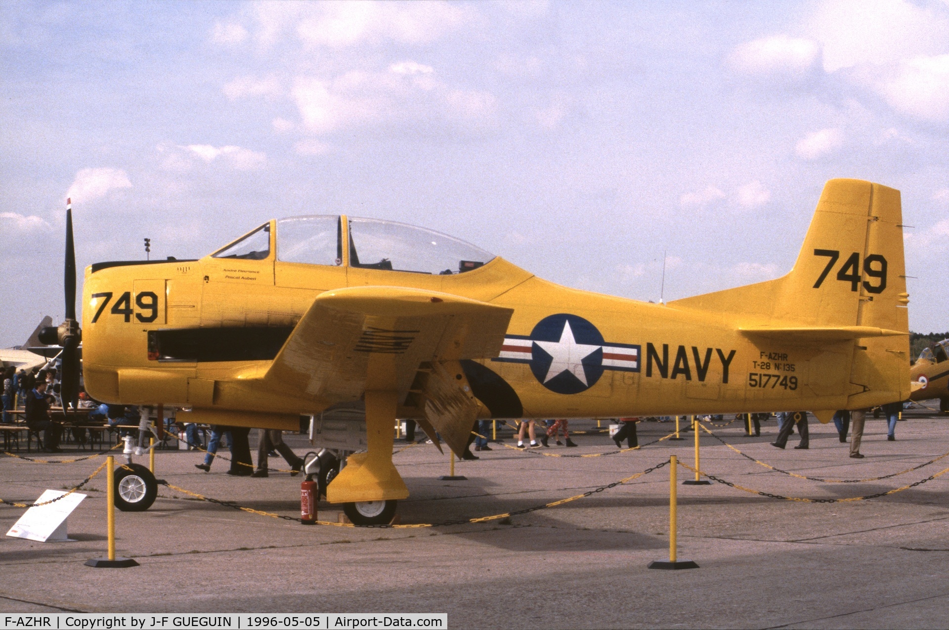F-AZHR, North American T-28A Fennec C/N 174-602, On display at Paris-Le Bourget Airport (Salon des Avions de Légende, 1996); this ex-North American T-28A-NT (c/n 174-602, serial 51-7749) had been converted into French Fennec (tail number 135) by Sud Aviation.