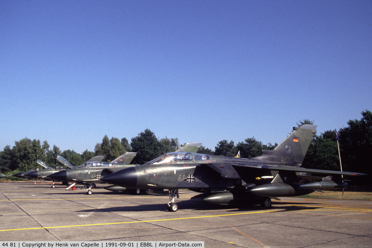 44 81, Panavia Tornado IDS C/N 458/GS134/4181, Luftwaffe Panavia Tornado at Kleine Brogel Air Base, Belgium. JaboG 32, 1991.