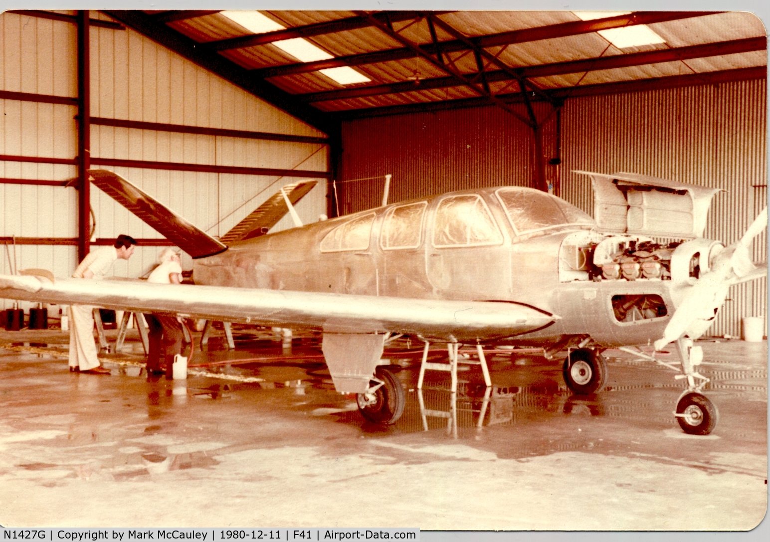 N1427G, 1962 Beech P35 Bonanza C/N D-6903, P35 Bonanza N1427G at Poplawski Aircraft Paint in Ennis, TX (1980)