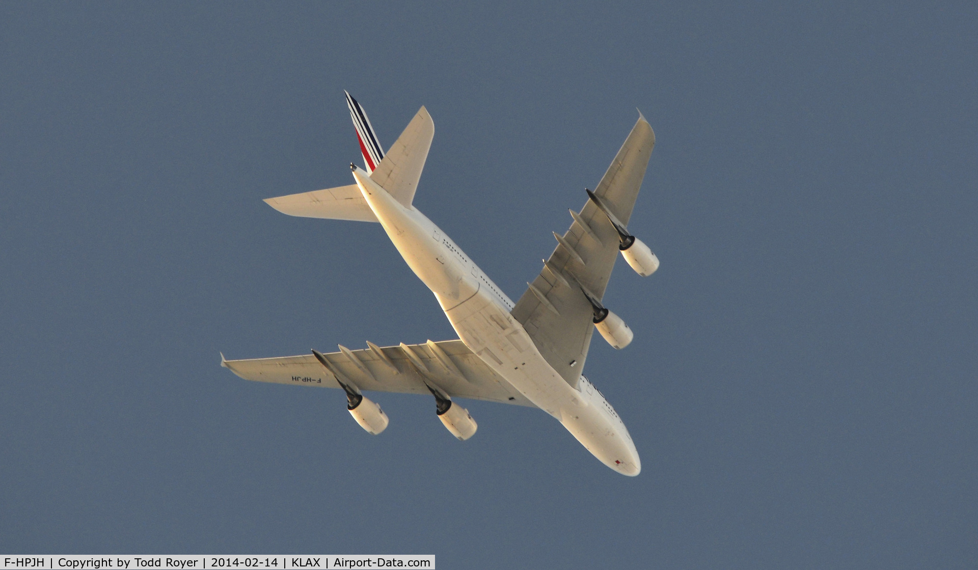 F-HPJH, 2011 Airbus A380-861 C/N 099, Crossing over LAX after departure