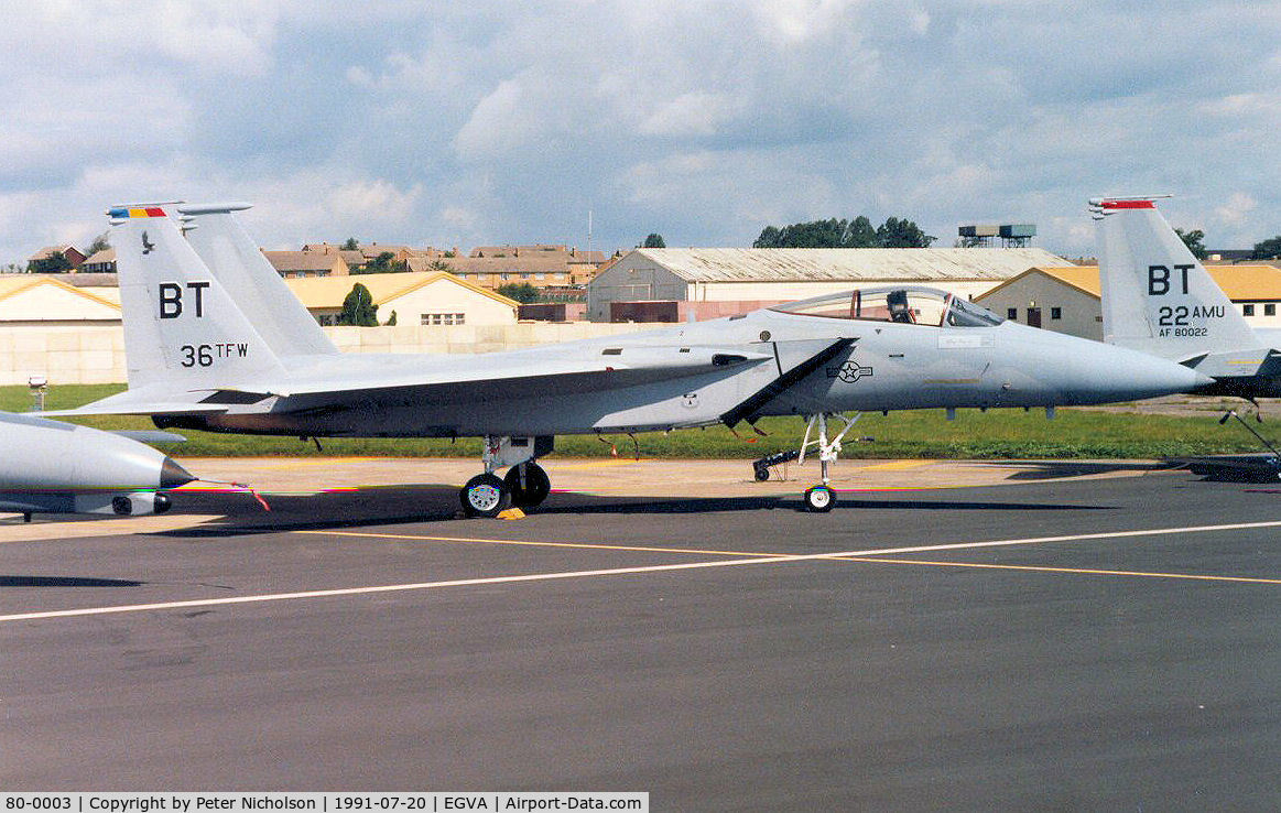 80-0003, 1980 McDonnell Douglas F-15C Eagle C/N 0636/C152, F-15C Eagle of Bitburg's 22nd Tactical Fighter Squadron/36th Tactical Fighter Wing on display at the 1991 Intnl Air Tattoo at RAF Fairford.