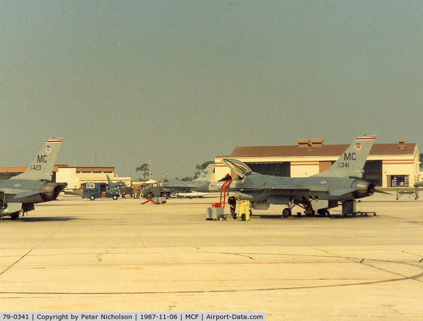 79-0341, 1979 General Dynamics F-16A Fighting Falcon C/N 61-126, F-16A Fighting Falcon of 63rd Tactical Fighter Squadron/56th Tactical Training Wing at MacDill AFB in November 1987.