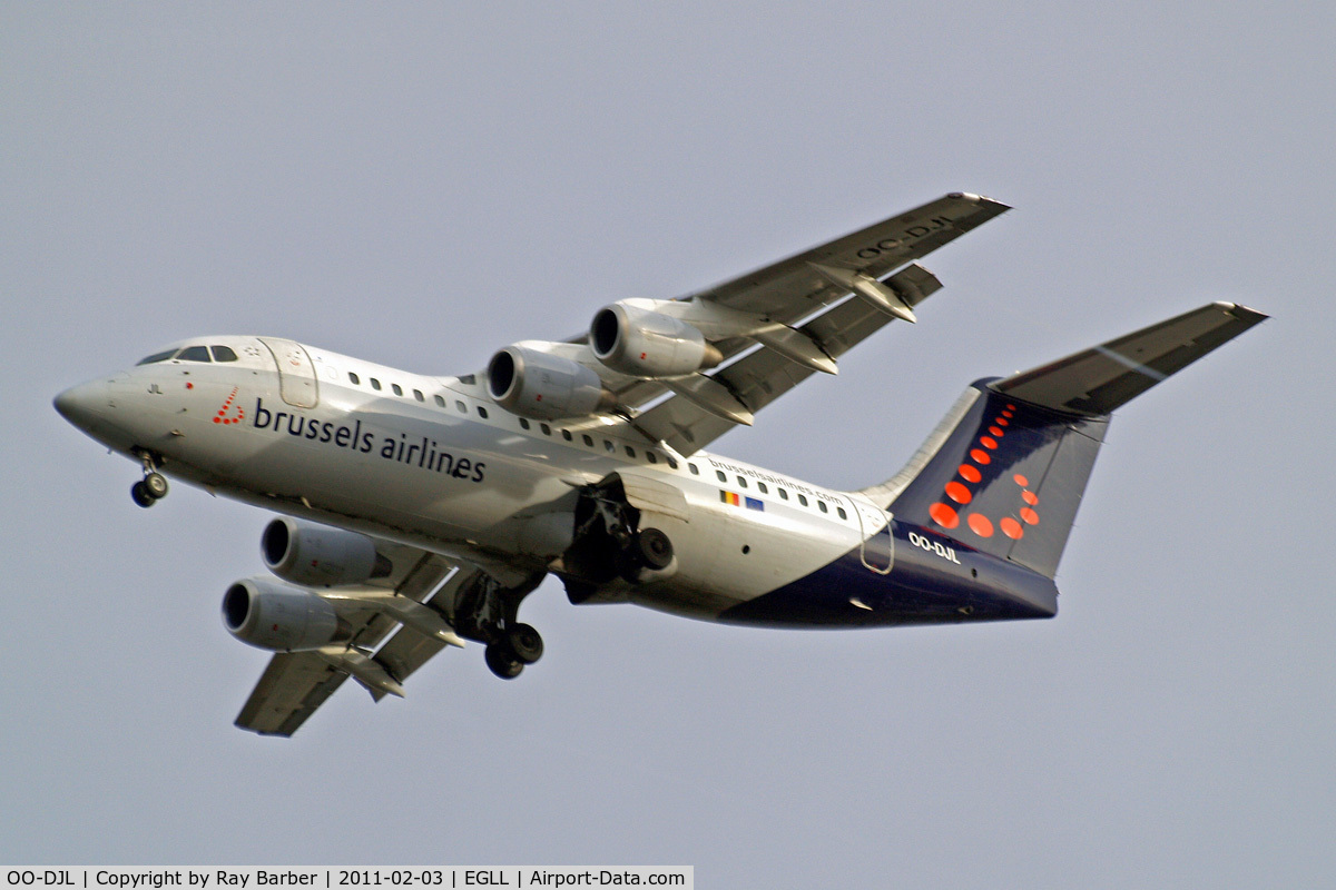 OO-DJL, 1995 British Aerospace Avro 146-RJ85 C/N E.2273, BAe 146-RJ85 [E2273] (Brussels Airlines) Home~G 03/02/2011. On approach 27R.