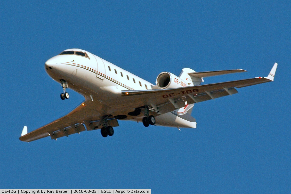 OE-IDG, 2006 Bombardier Challenger 604 (CL-600-2B16) C/N 5654, Canadair CL.604 Challenger [5654] (Global Jet Concept) Home~G 05/03/2010. On approach 27R.