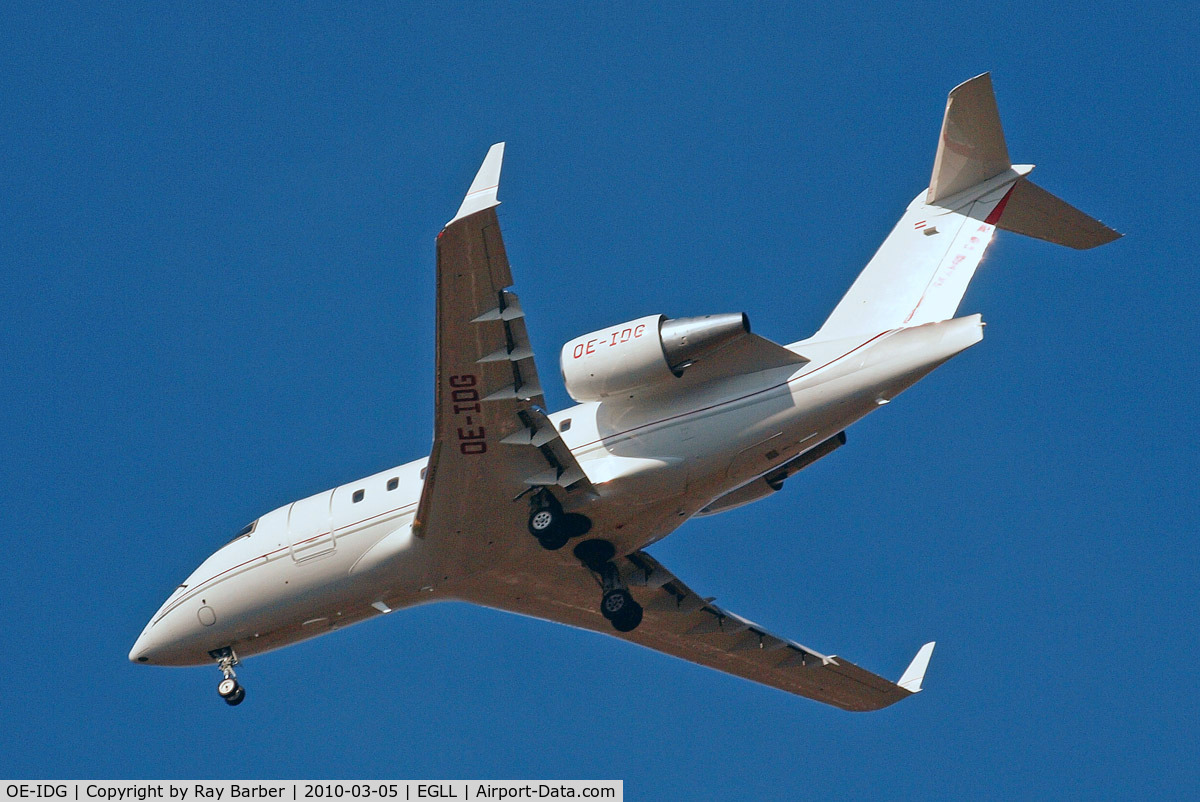 OE-IDG, 2006 Bombardier Challenger 604 (CL-600-2B16) C/N 5654, Canadair CL.604 Challenger [5654] (Global Jet Concept) Home~G 05/03/2010. On approach 27R.