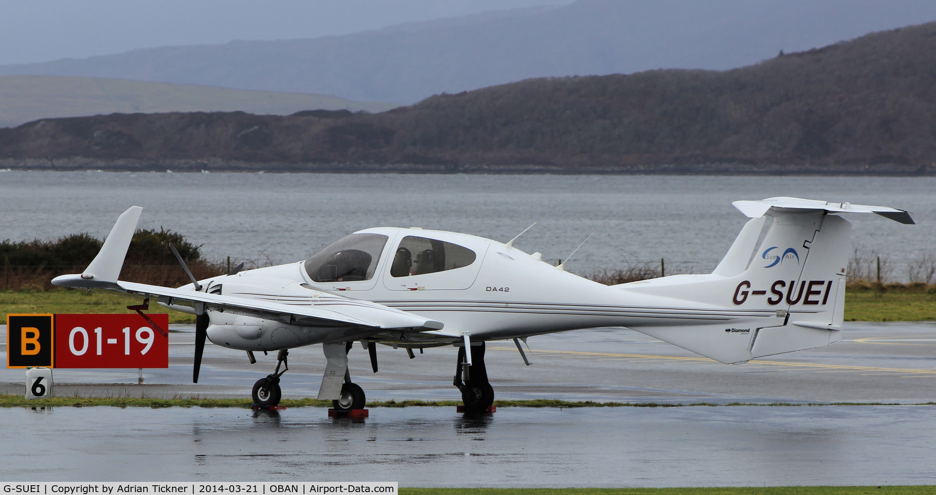 G-SUEI, 2009 Diamond DA-42 Twin Star C/N 42.415, Saw him landing as I approached the airfield.
Ground phots only.