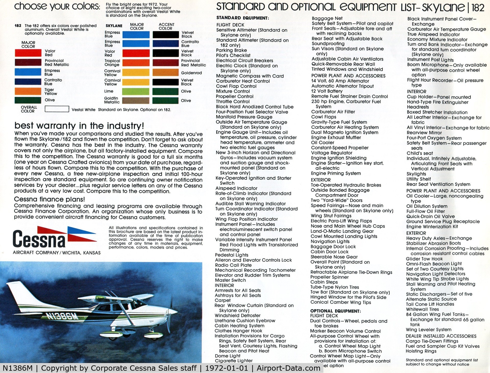 N1386M, 1971 Cessna 182P Skylane C/N 18260826, Cessna sales brochure 1972