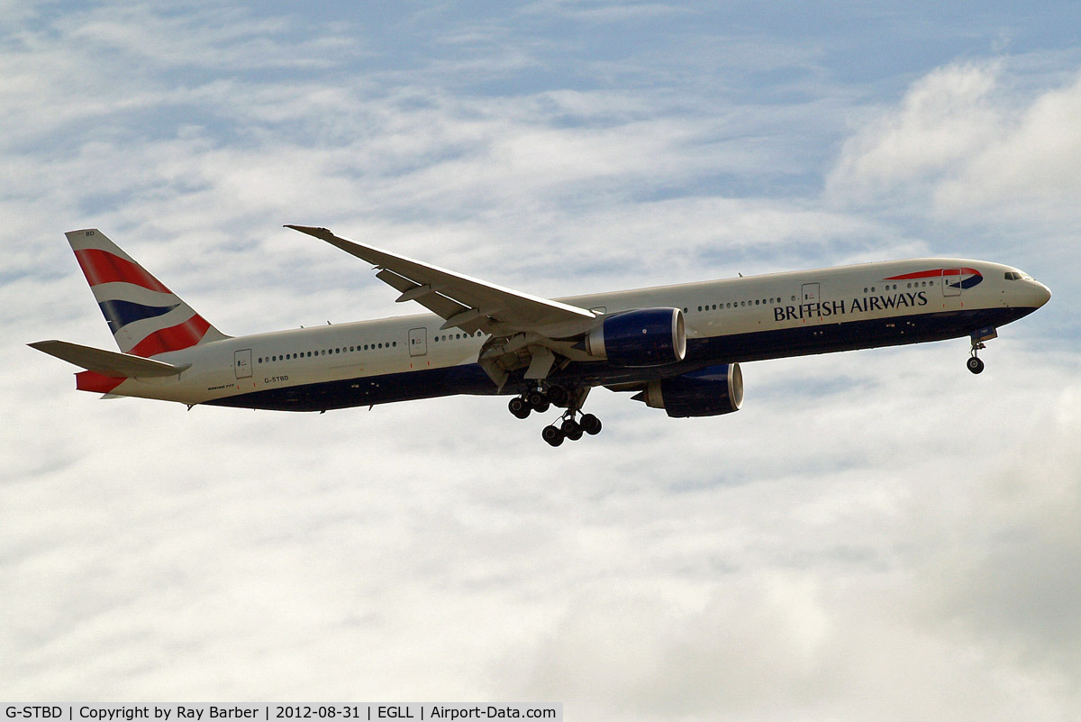 G-STBD, 2011 Boeing 777-36N/ER C/N 38695, G-STBD   Boeing 777-36NER [38695] (British Airways) Home~G 31/08/2012. On approach 27L.