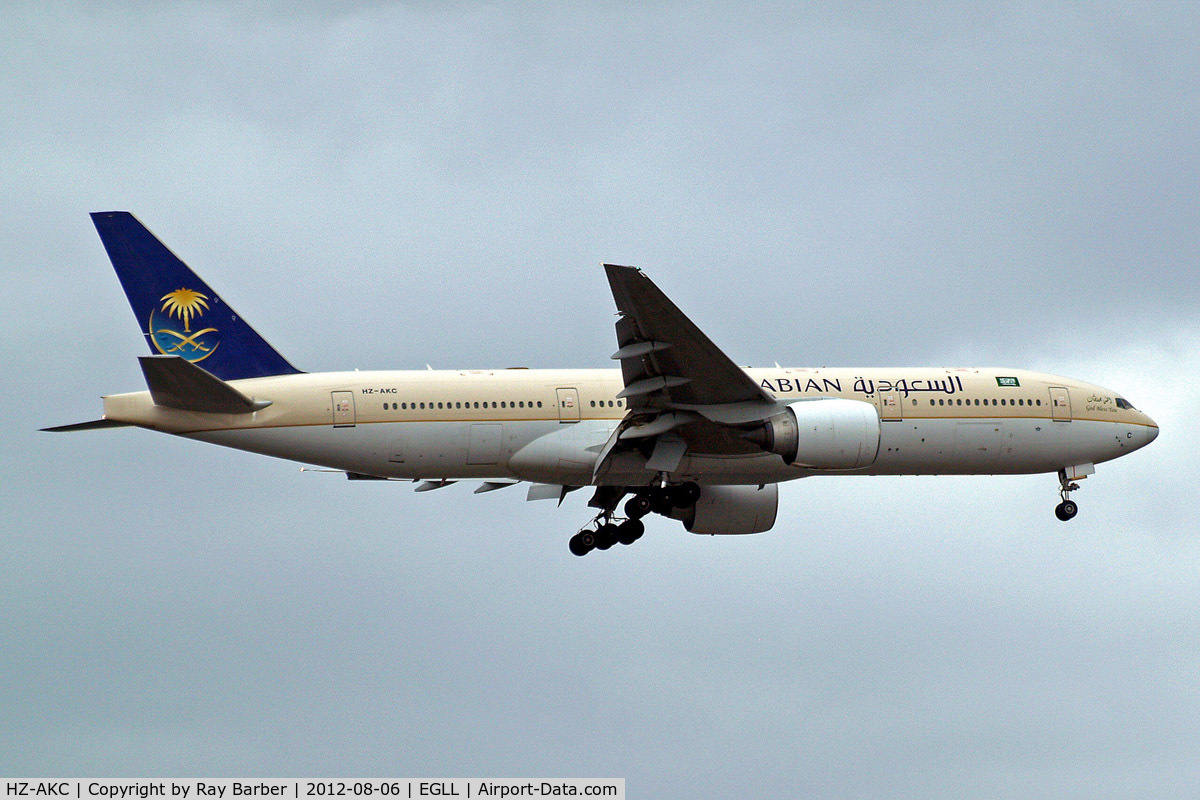 HZ-AKC, 1997 Boeing 777-268/ER C/N 28346, Boeing 777-268ER [28346] (Saudi Arabian Airlines) Home~G 06/08/2012. On approach 27L.