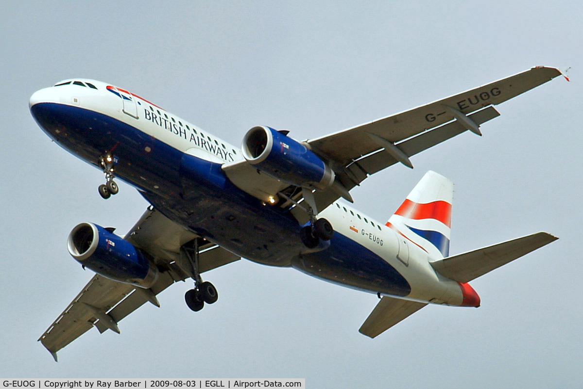 G-EUOG, 2001 Airbus A319-131 C/N 1594, Airbus A319-131 [1594] (British Airways) Home~G 03/08/2009. On approach 27R.