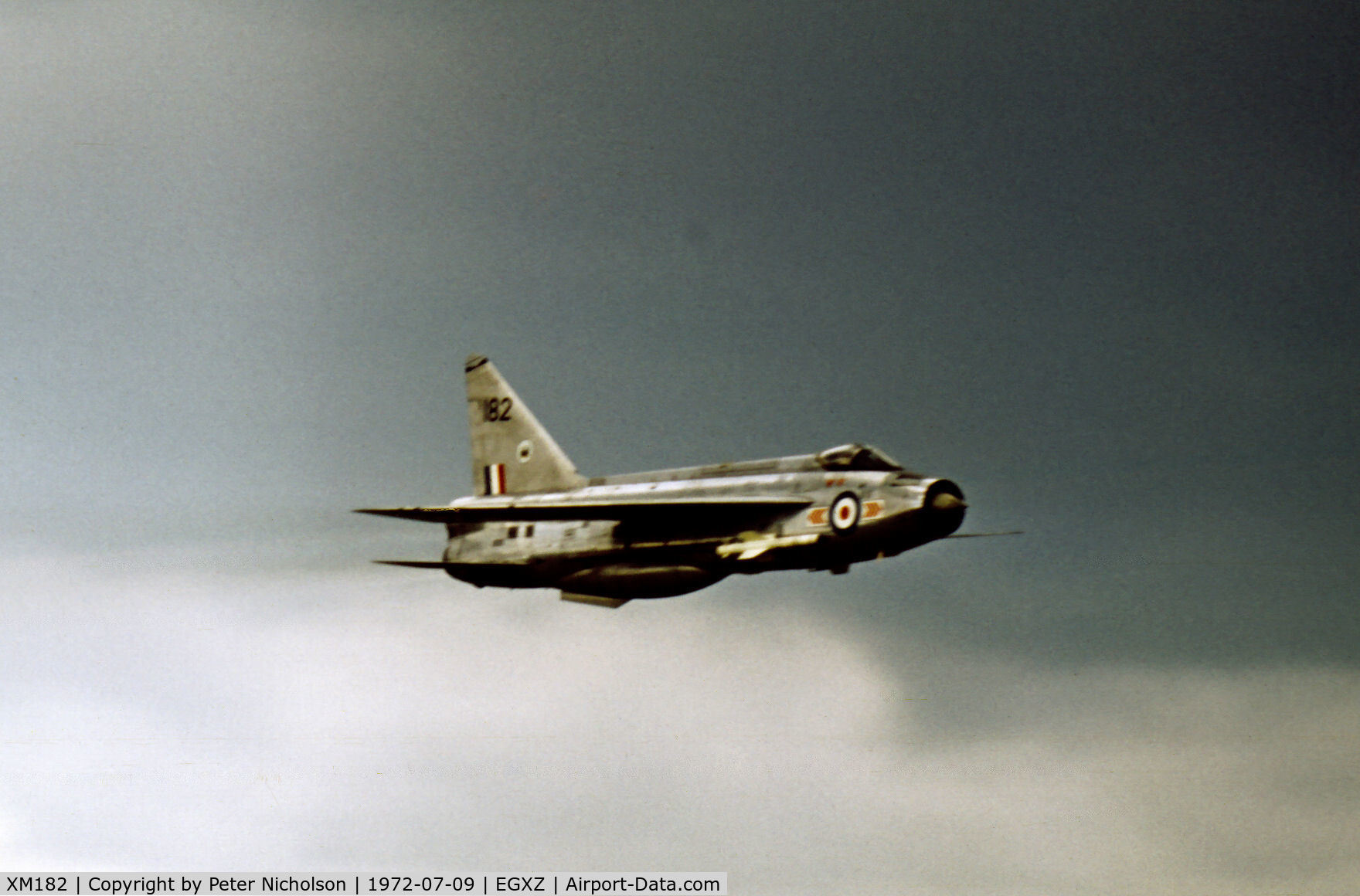 XM182, 1961 English Electric Lightning F.1A C/N 95069, Lightning F.1A of 226 Operational Conversion Unit in action at the 1972 RAF Topcliffe Airshow.