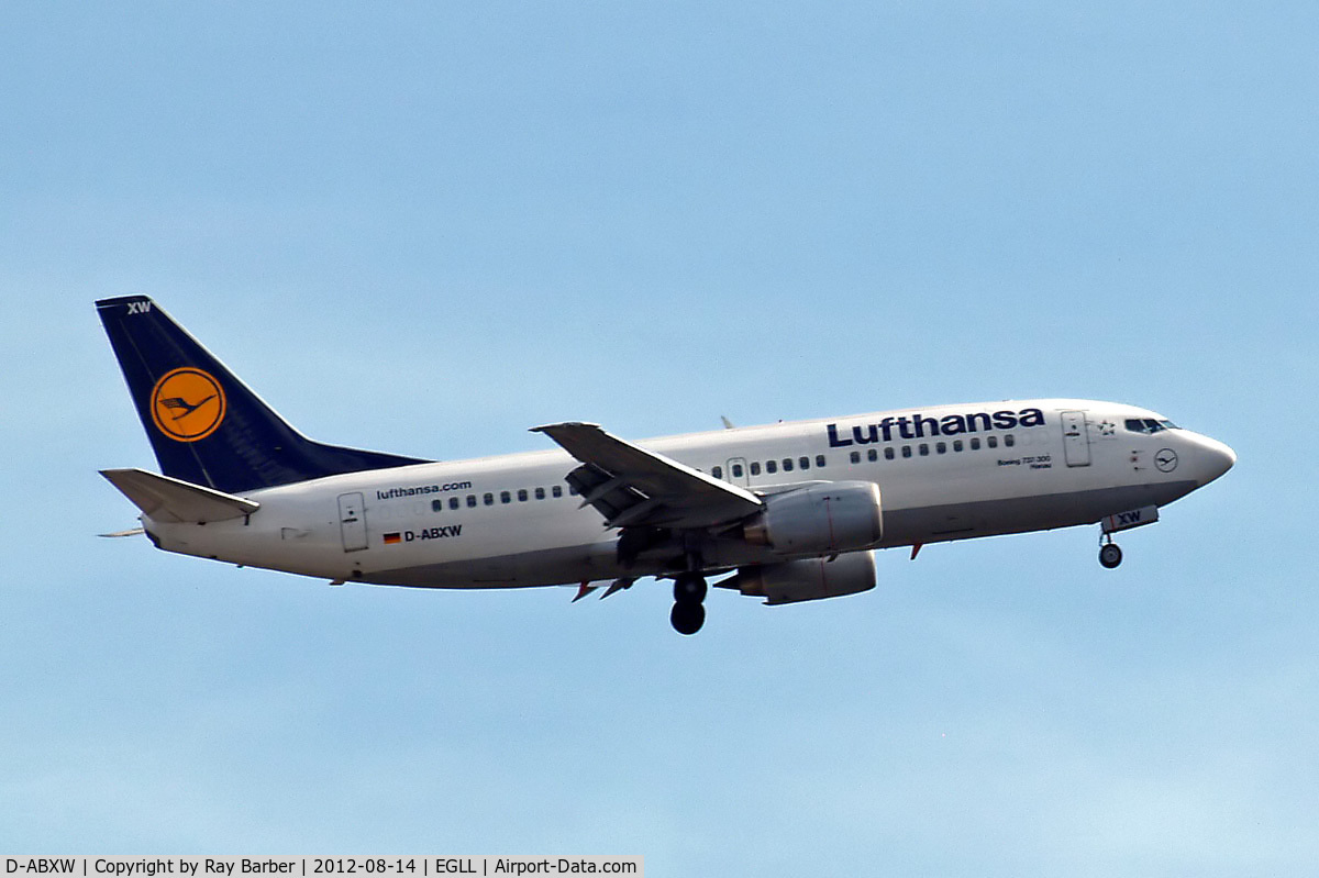D-ABXW, 1989 Boeing 737-330 C/N 24561, Boeing 737-330 [24561] (Lufthansa) Home~G 14/08/2012. On approach 27L.