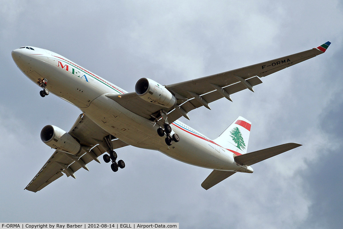 F-ORMA, 2008 Airbus A330-243 C/N 926, Airbus A330-243 [926] (Middle East Airlines) Home~G 14/08/2012. On approach 27R.