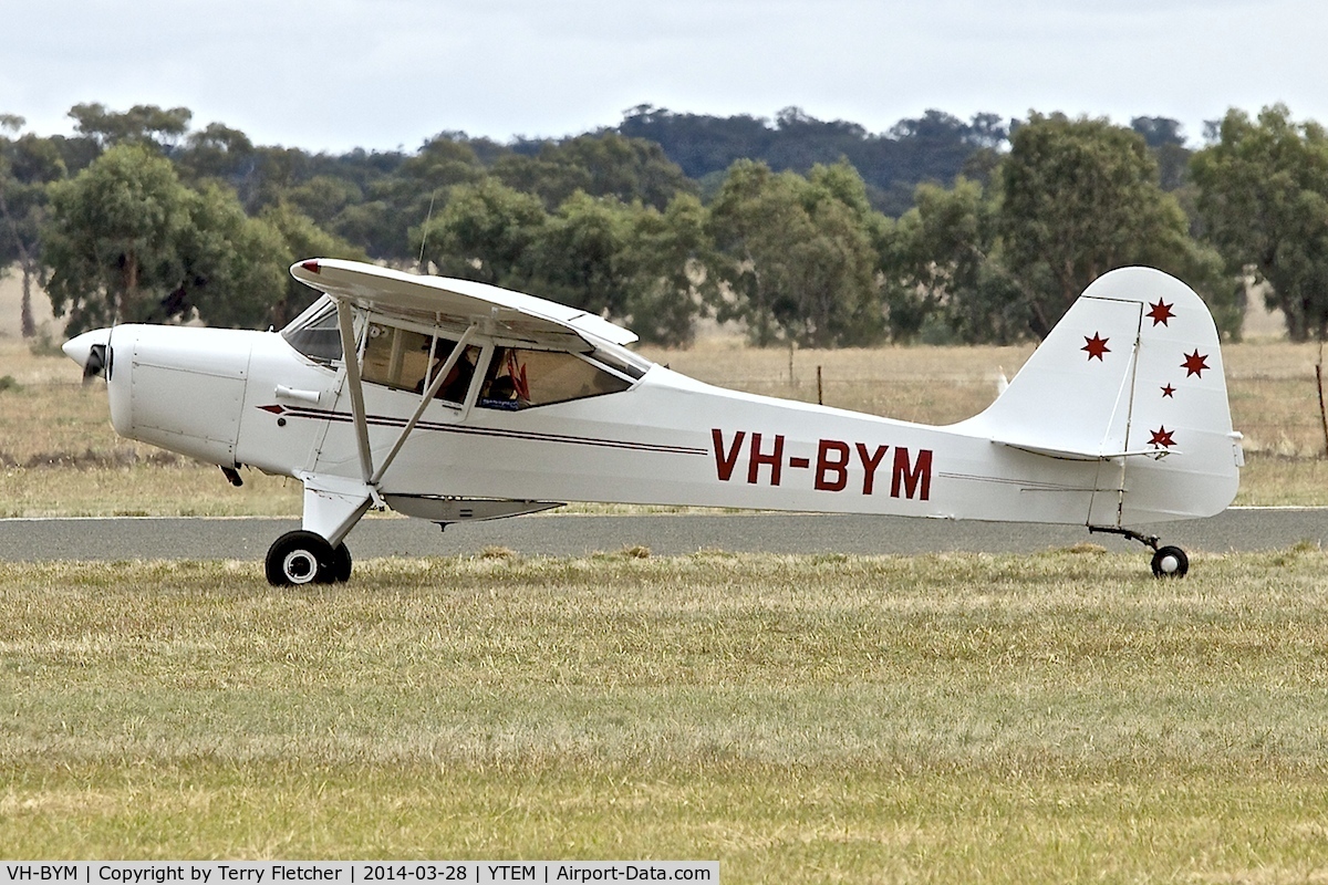 VH-BYM, 1952 Taylorcraft J Auster 5 C/N 1772, At Temora Airport during the 40th Anniversary Fly-In of the Australian Antique Aircraft Association