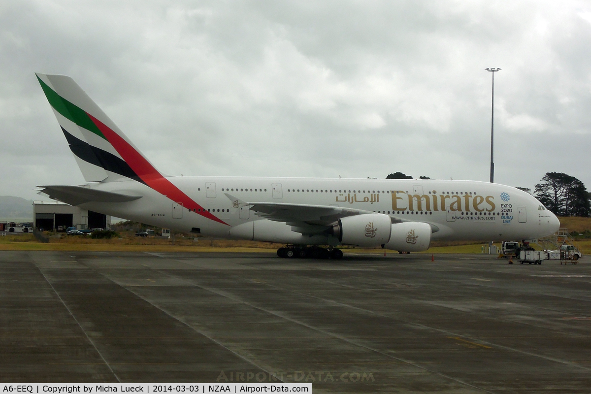 A6-EEQ, 2013 Airbus A380-861 C/N 141, Rainy day in Auckland