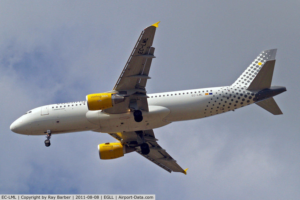 EC-LML, 2011 Airbus A320-214 C/N 4742, Airbus A320-216 [4742] (Vueling Airlines) Home~G 08/08/2011. On approach 27R.
