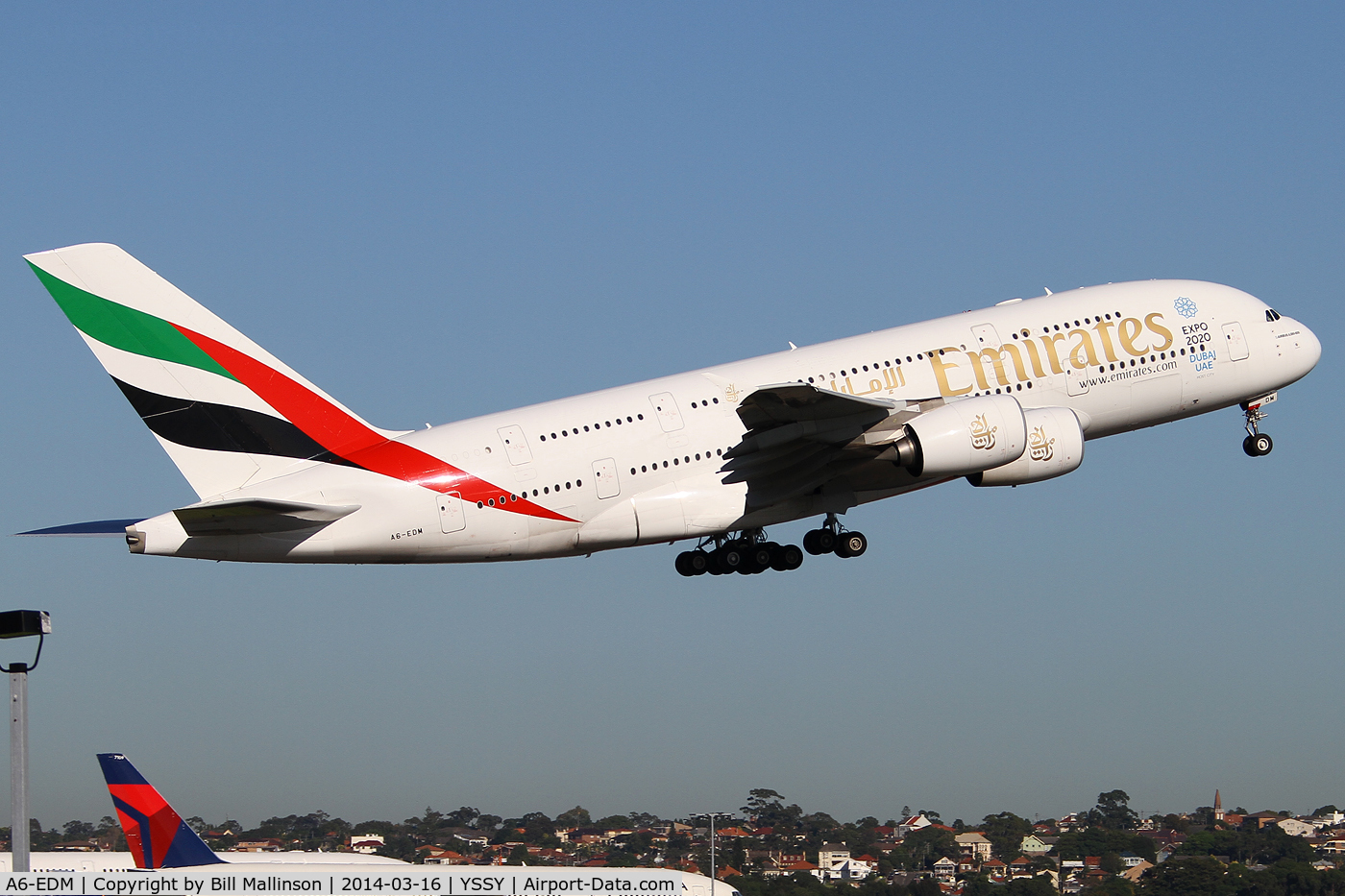A6-EDM, 2010 Airbus A380-861 C/N 042, away from 34L