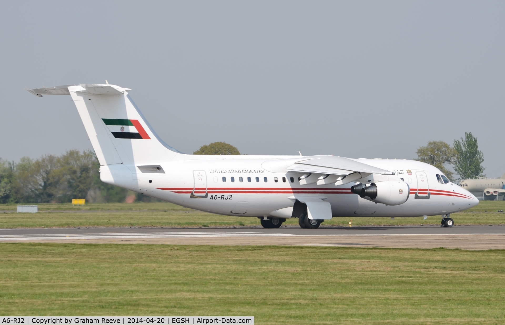 A6-RJ2, 1998 British Aerospace Avro 146-RJ85A C/N E2325, About to depart.
