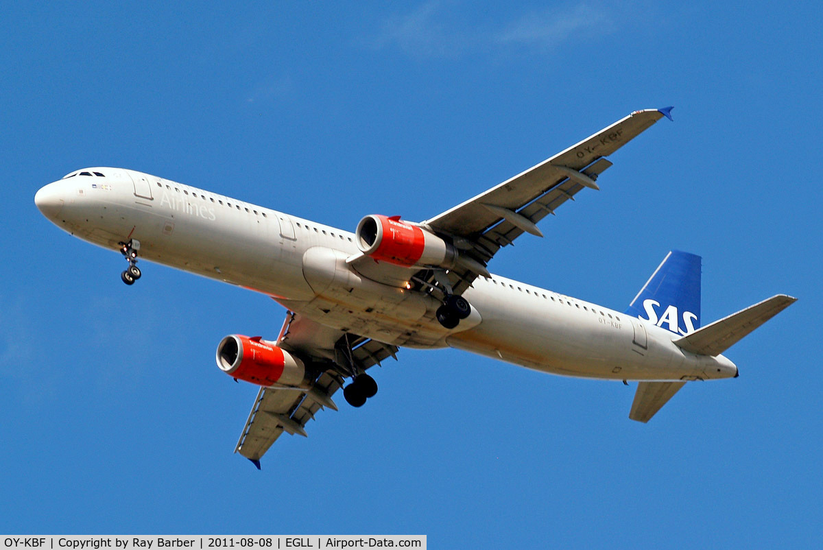 OY-KBF, 2002 Airbus A321-232 C/N 1807, OY-KBF   Airbus A321-232 [1807] (SAS Scandinavian Airlines) Home~G 08/08/2011. On approach 27R.