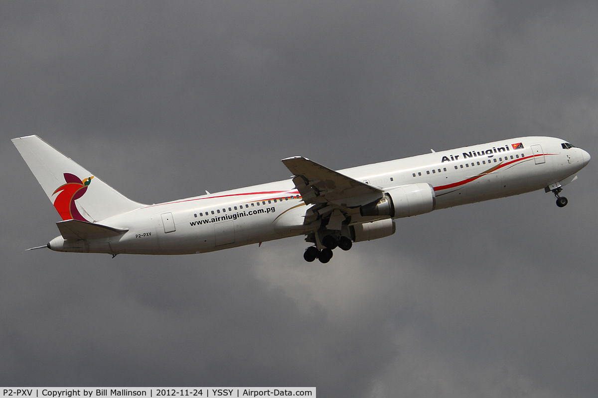 P2-PXV, 1999 Boeing 767-341/ER C/N 30341, away from 34L to POM