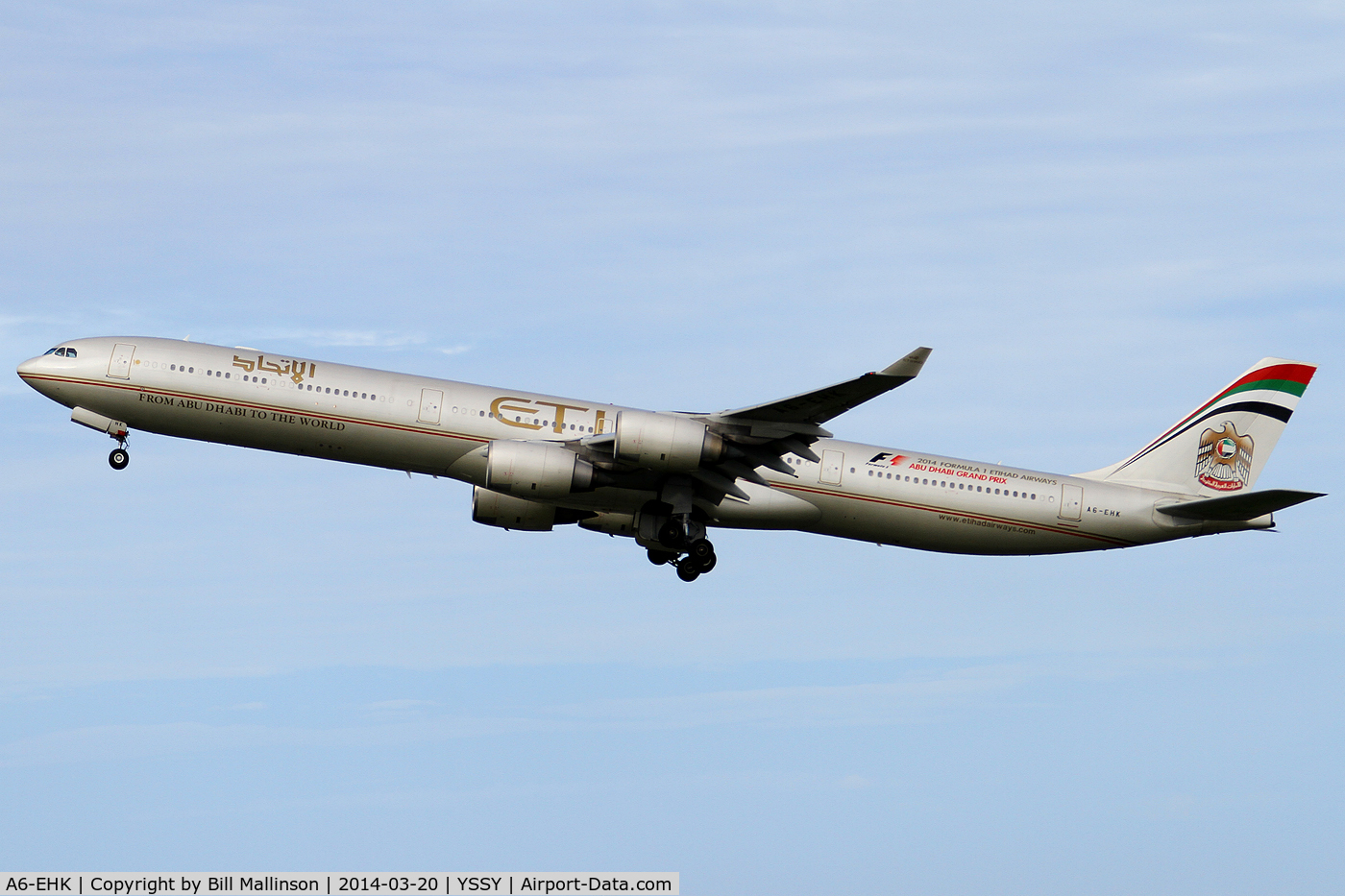 A6-EHK, 2009 Airbus A340-642X C/N 1030, off from 34L