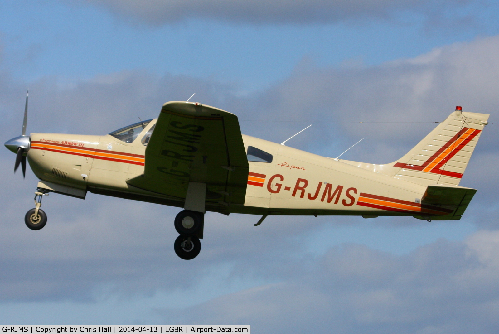 G-RJMS, 1978 Piper PA-28R-201 Cherokee Arrow III C/N 28R-7837059, at Breighton's 'Early Bird' Fly-in 13/04/14